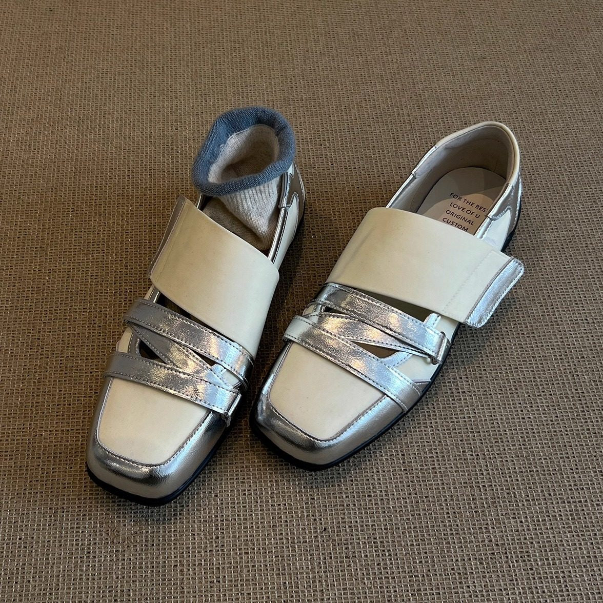 Version Mechanical Style Square Head Velcro Mary Jane Spring Flat Women's Fashion Shoes