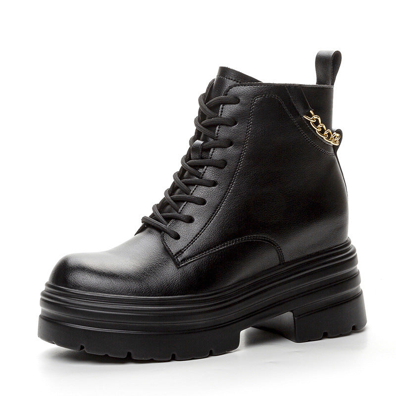 Women's Platform Height Increasing Insole Versatile Martin Women's Leather Boots