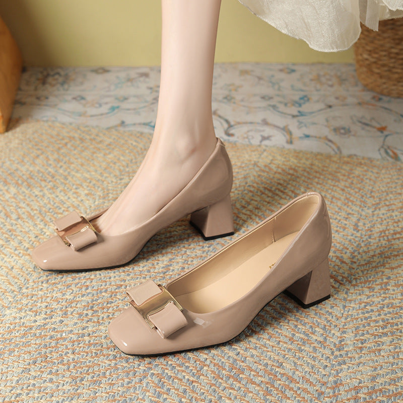 Women's Chunky Pumps Spring Mid Square Toe Low-cut With Skirt Graceful Heels