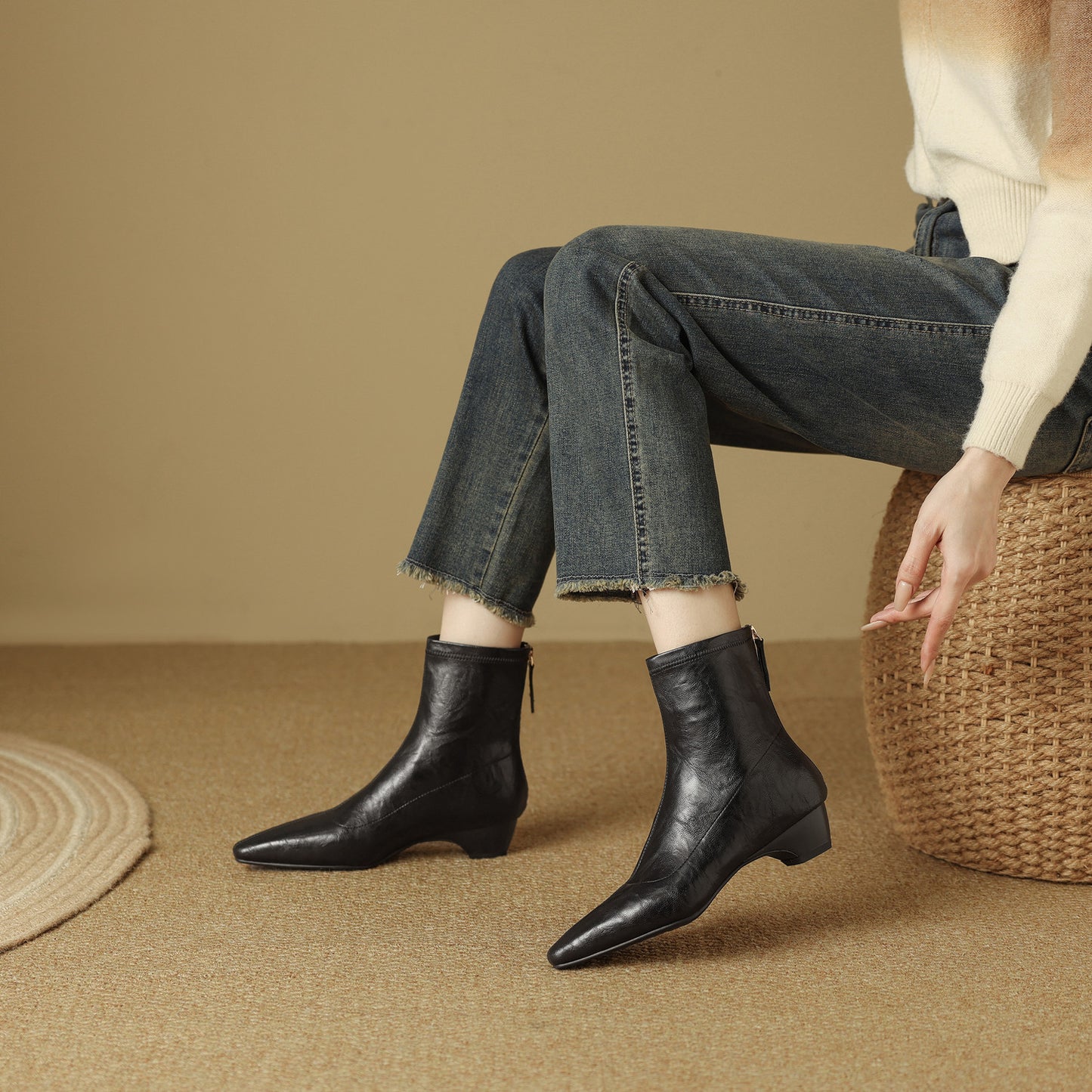 Short Female Square Toe Comfortable Medium Heels