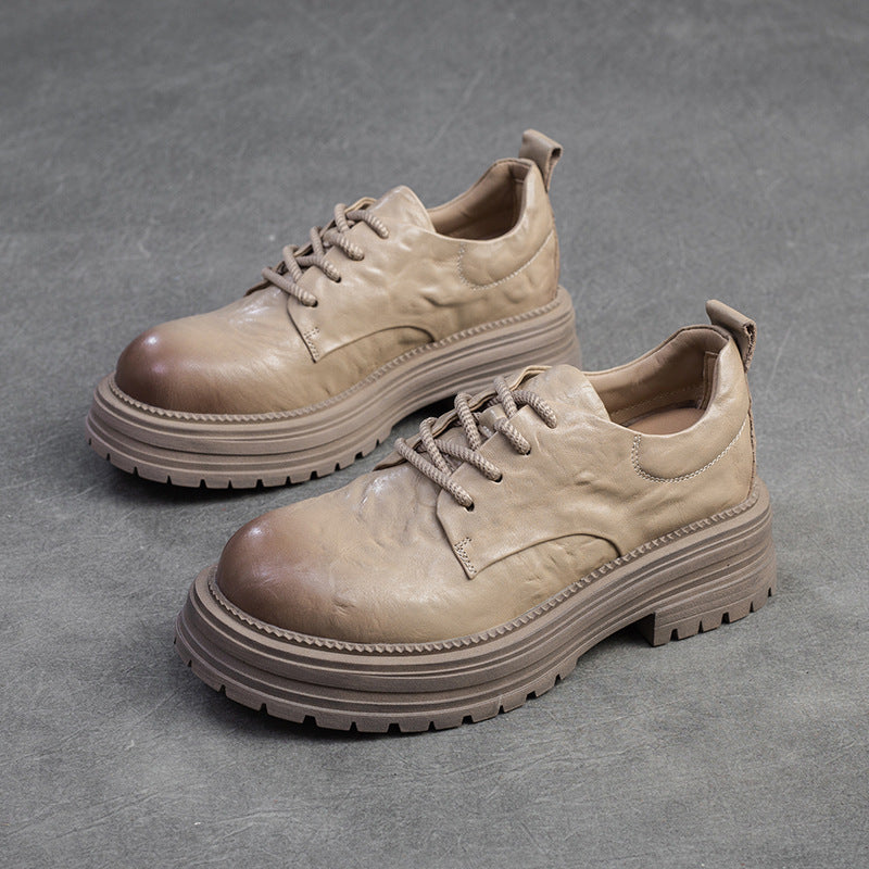 Women's Hand-held Pattern First Layer Cowhide British Casual Shoes