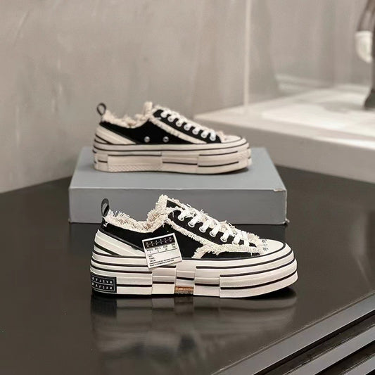 Women's & Men's Support Frayed Edge Trendy Thick Sole Increased Women's Canvas Shoes