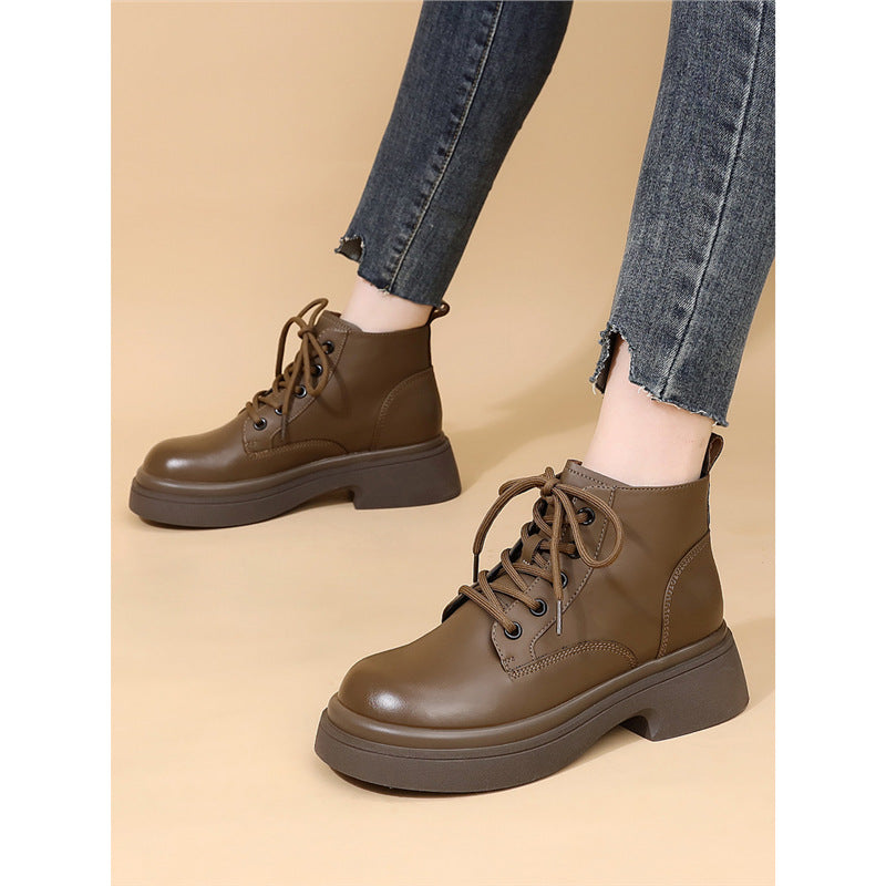 Women's Genuine Platform Martin Soft Bottom British Style Fried Street Boots