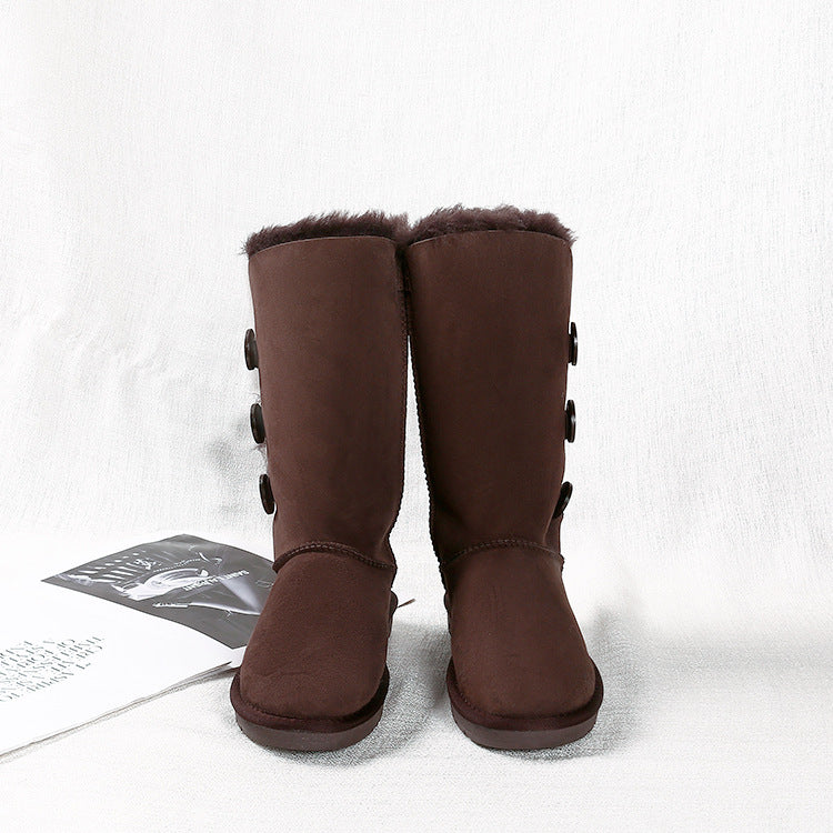 Women's Classic Fur Warm Thickened Wool Button Snow Boots