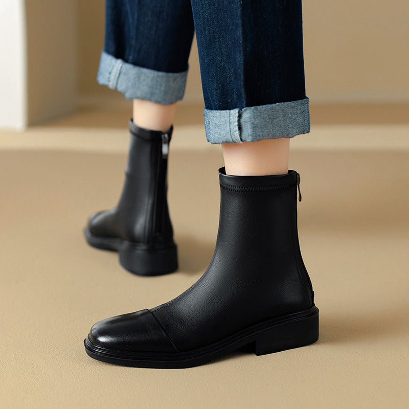 Women's Spring Flat Skinny Martin Black Korean Boots
