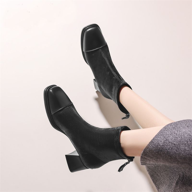 Elegant Short Comfortable Travel Square Toe Fashion Women's Leather Boots