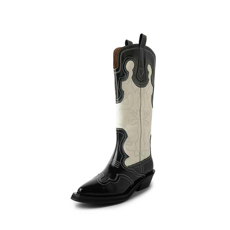 Women's Matching V Cut Embroidered Western Cowboy Mi Tube Large Small Boots