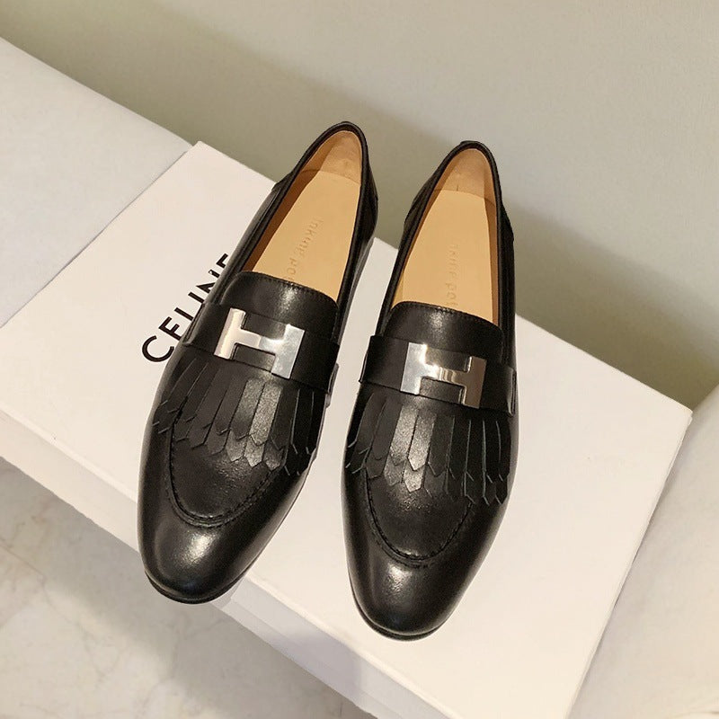 White Female Flat Bottom Slip-on Commuter Tassel Loafers
