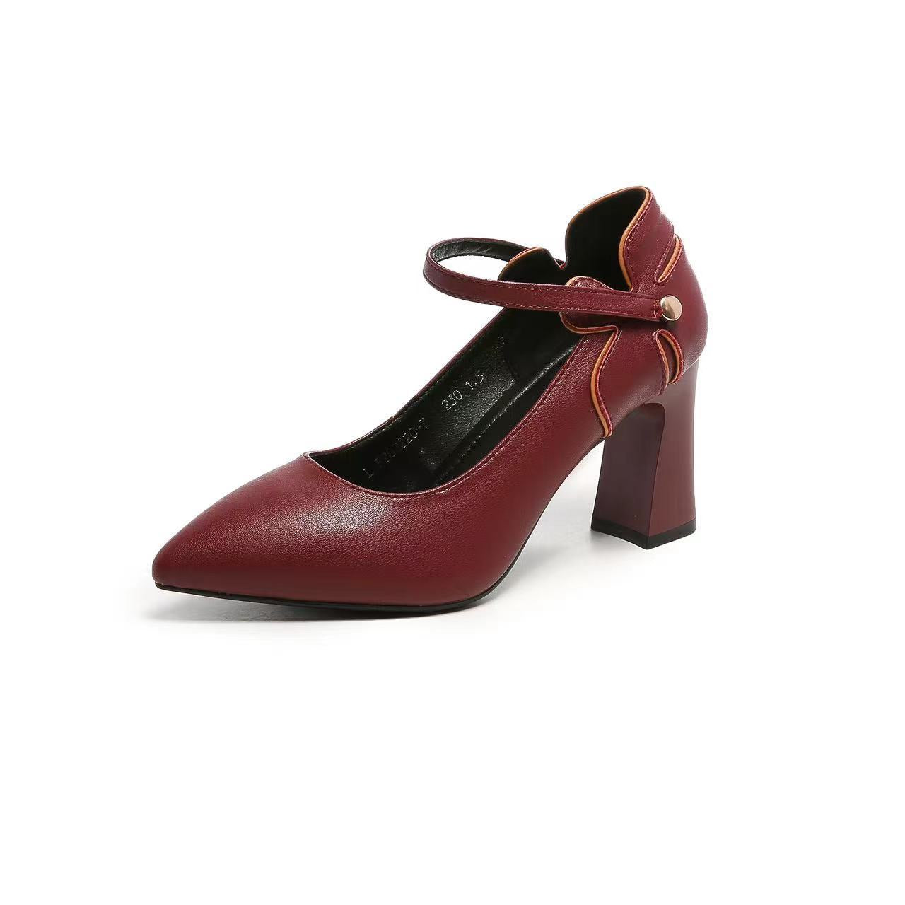 Women's Black Thick High Pointed Toe Low-cut Men's Shoes