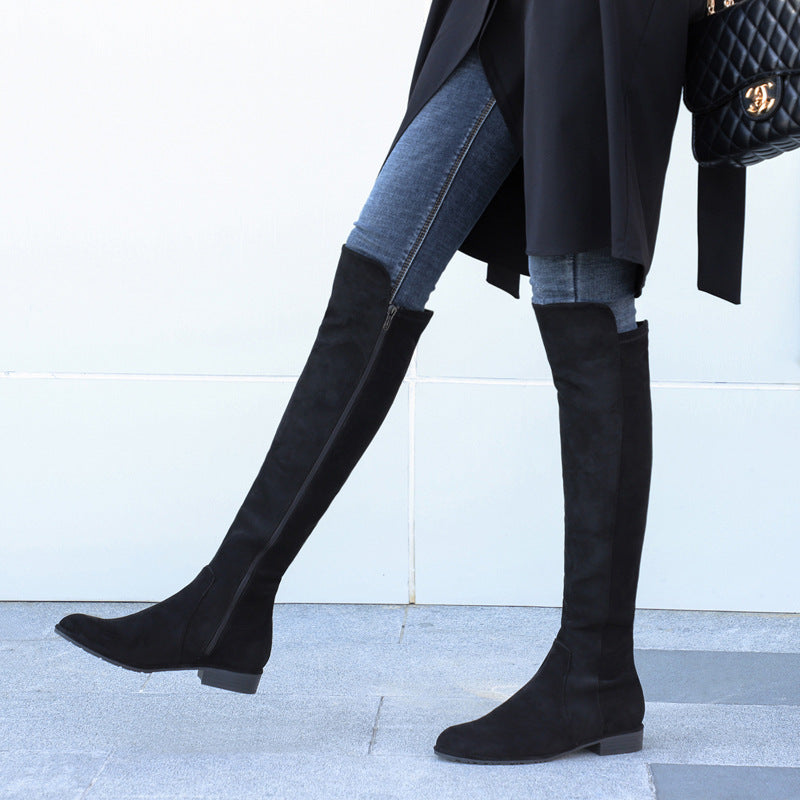 Women's Small Tall Thin Knight Widened Suede Women's Leather Boots