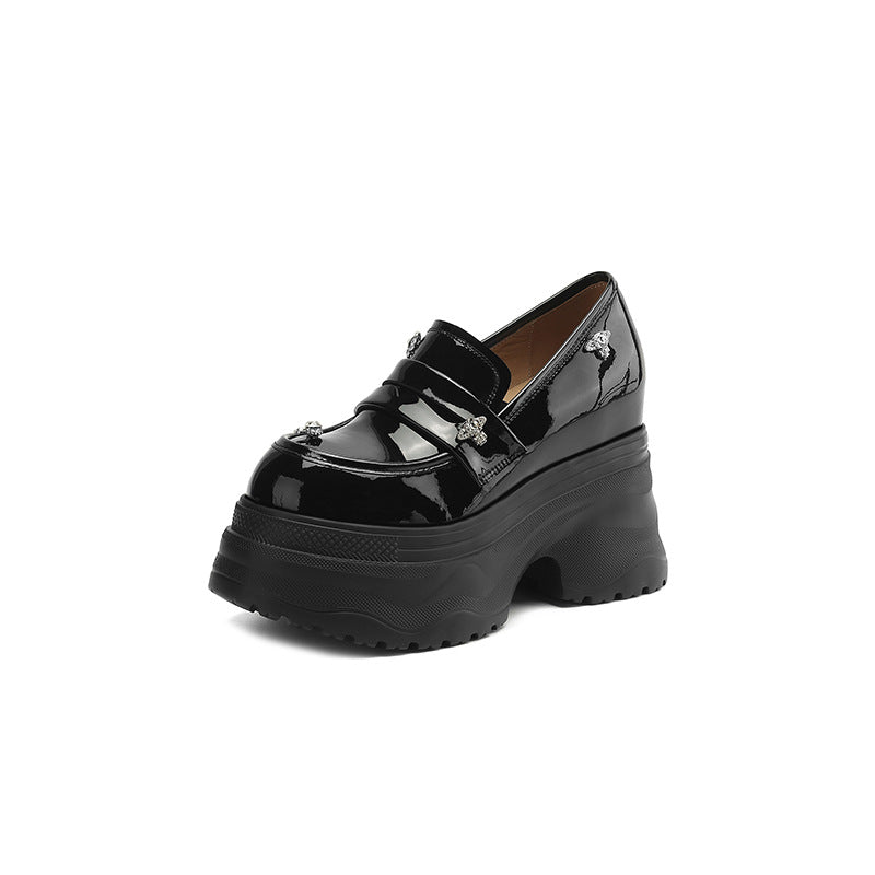 Increasing Insole Slip-on Deep Mouth Pumps Patent Platform Heels