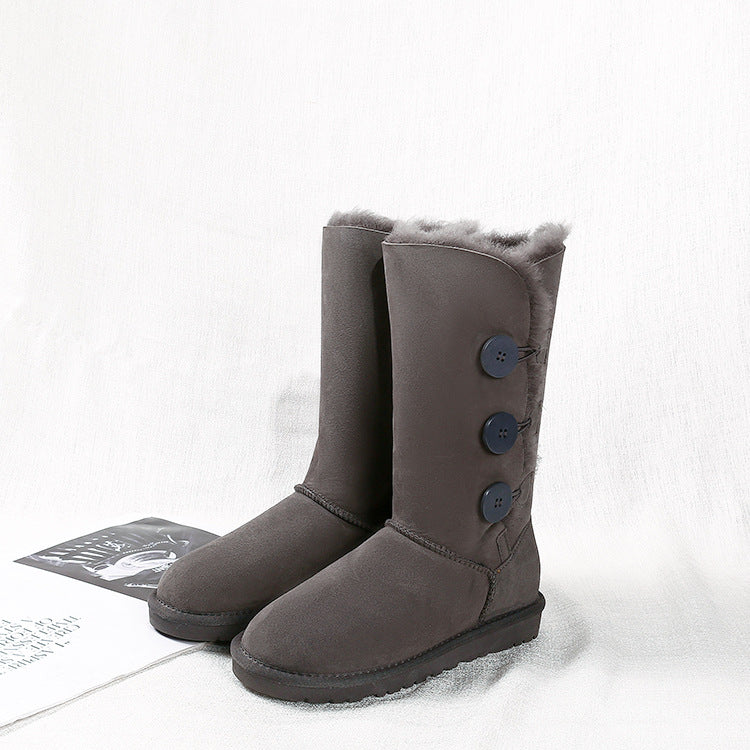 Women's Classic Fur Warm Thickened Wool Button Snow Boots
