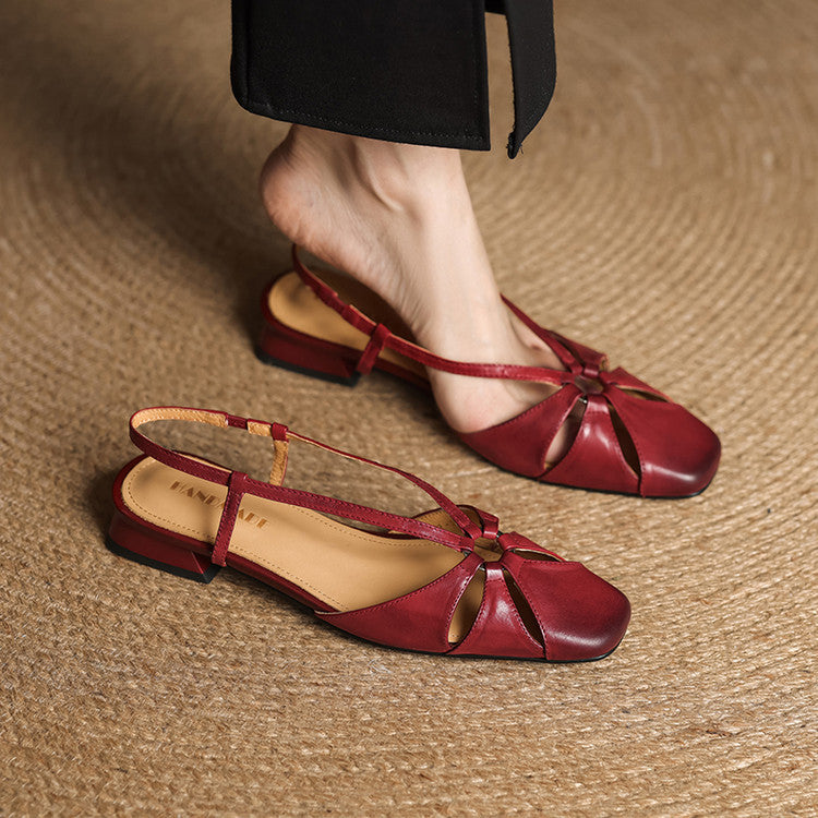 Women's Style Retro Low Open Toe Square Pumps Summer Commute Men's Shoes