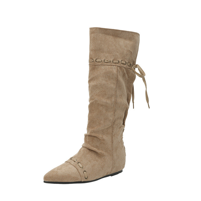 Women's Pile Style Skinny Knight Folding Two-way Women's Leather Boots