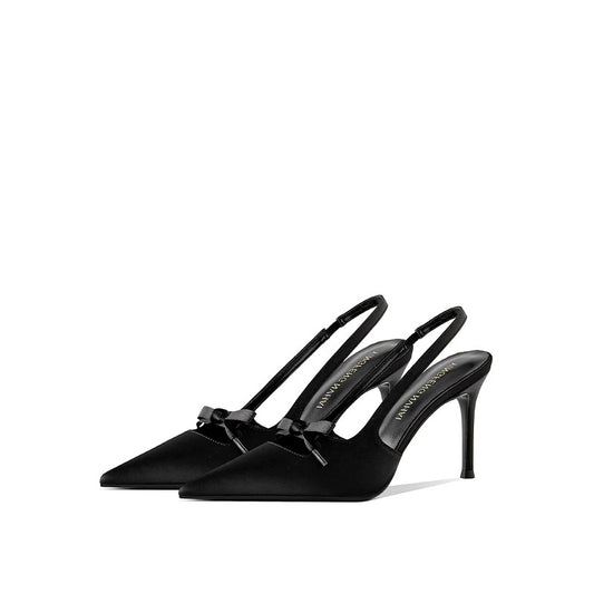 Women's Summer Pink Fairy Style Bow Niche French Satin Heels