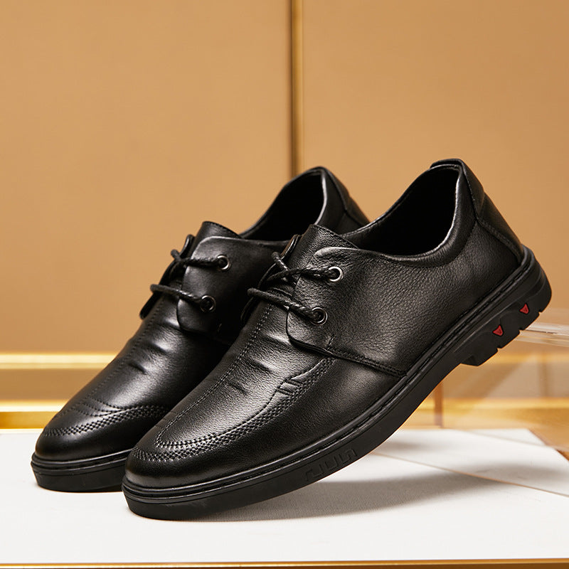 Men's Spring Genuine Slip-on Electric Embroidery Embossed Leather Shoes