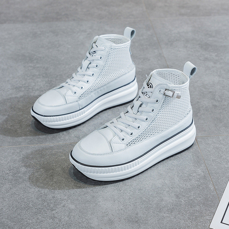 Women's Summer Genuine Mesh Breathable Skateboard Tide Thick Leather Shoes