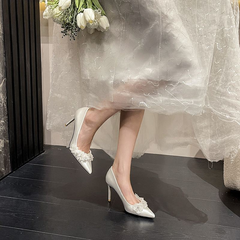 French Wedding Bridal Fairy Style Elegant Bridesmaid Dress High Stiletto Women's Fashion Shoes