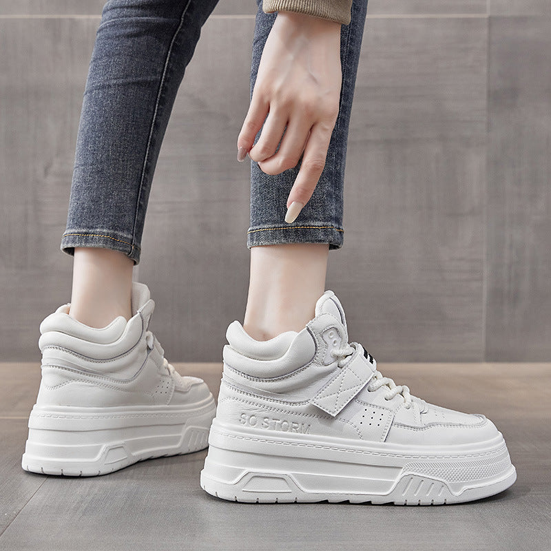 Women's White Trendy High Top Wild Platform Women's Casual Shoes