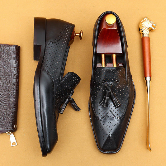 Men's Tassel Summer Hollow Breathable Business Formal Leather Shoes