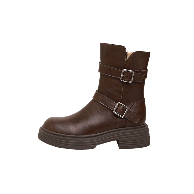 Women's Belt Buckle High Martin Versatile Korean Women's Leather Boots