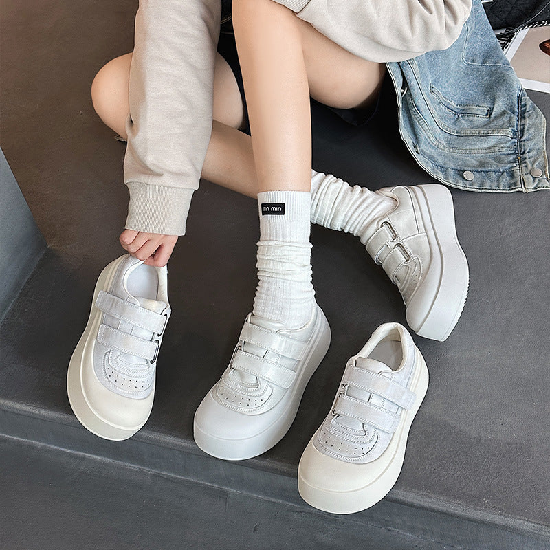 Women's Toe Doll Head Ugly Cute Bread Genuine Platform White Women's Casual Shoes