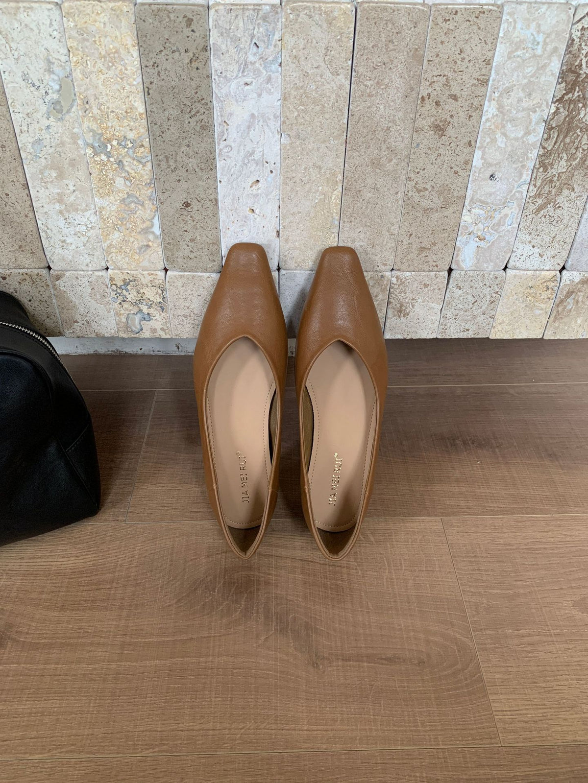 Women's Black Low Square Toe Pumps Height Increasing Insole Elegant Flat Heels