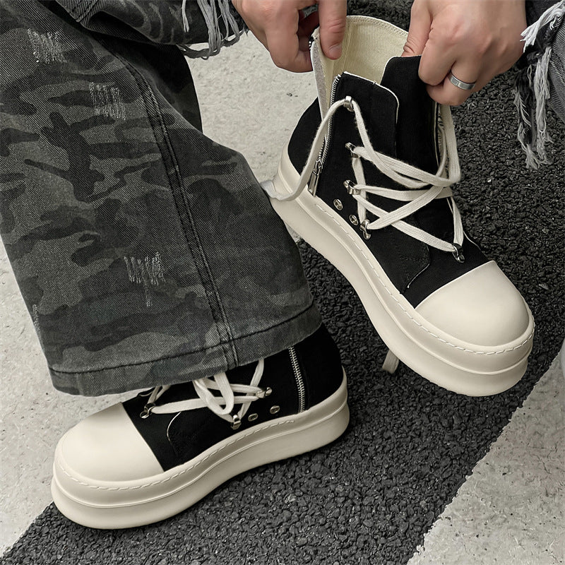 Men's Ankle Breathable Black White Personalized Thick Bottom Thickened Hight Increasing Boots