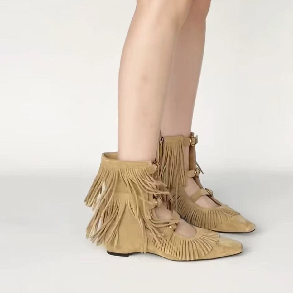 Women's Insole Nomadic Tassel Pointed Toe Booties Women's Leather Boots