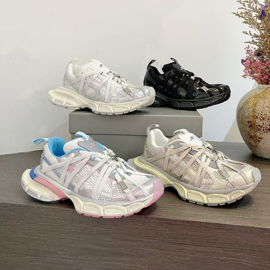 Women's Blue Contrast Color Mesh Jelly Thick Bottom Increased Lace Up Women's Sports Shoes