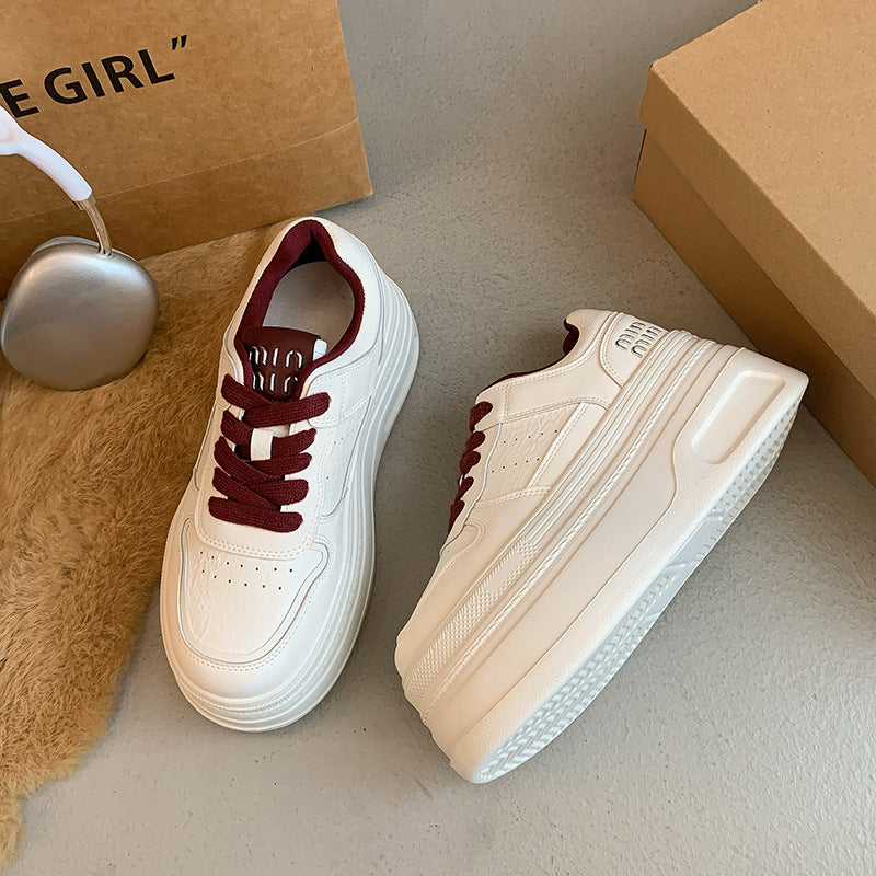Women's Genuine Platform Wild Elevator White Casual Shoes