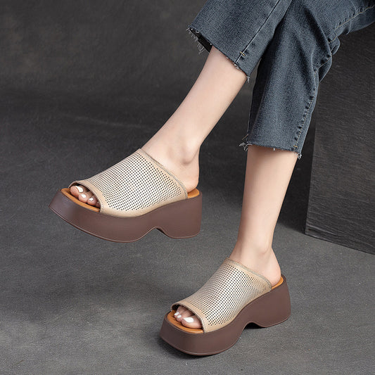 Women's Platform Hollow Fish Mouth Top Layer Slippers