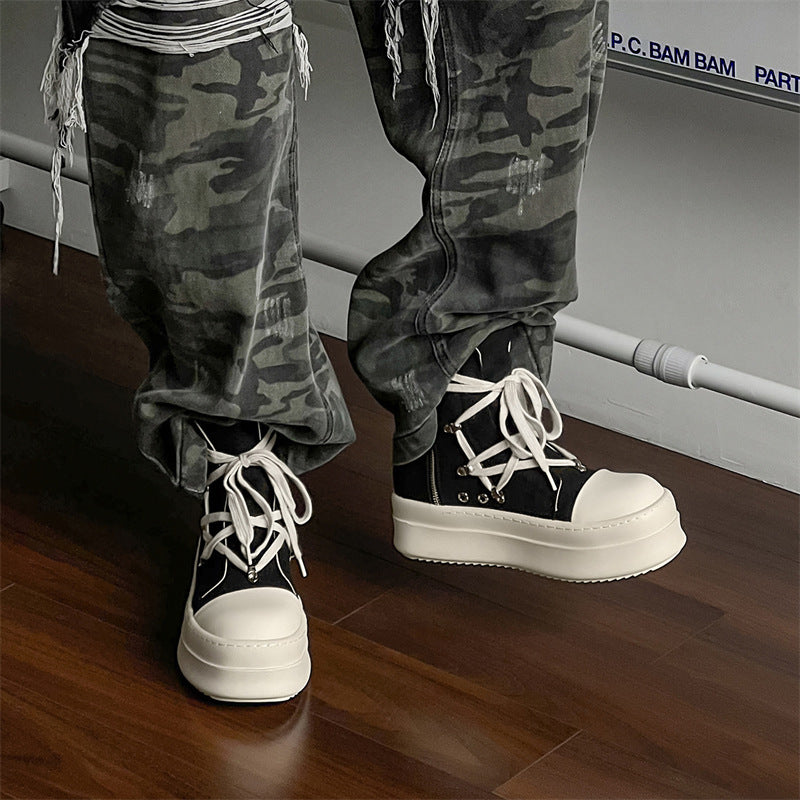 Men's Ankle Breathable Black White Personalized Thick Bottom Thickened Hight Increasing Boots