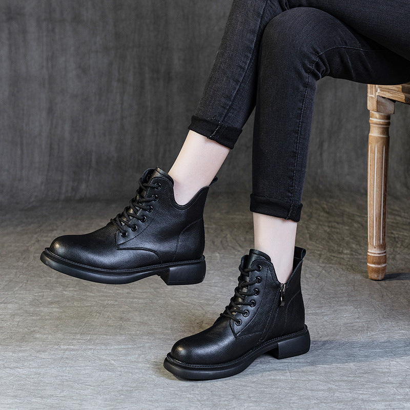 Women's Plus Size Martin Soft Sole Booties Flat Rubber Vintage Leather Shoes