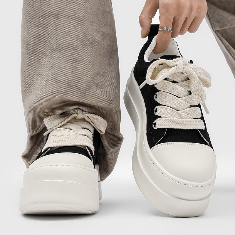 Men's Breathable Thick-soled Fashionable White Black Sneakers