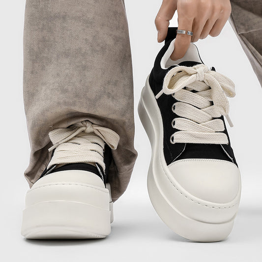 Men's Breathable Thick-soled Fashionable White Black Sneakers