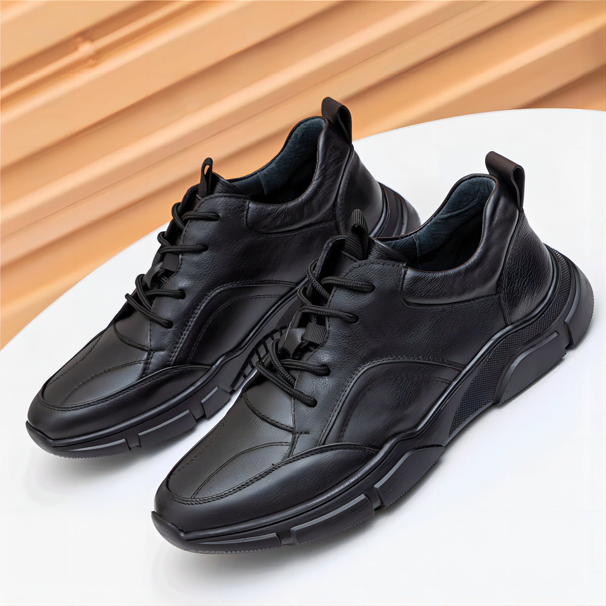 Men's Running Black Front Business First Layer Cowhide Low Cut Round Casual Shoes