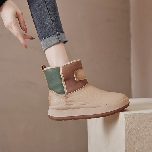 Women's Retro Color Matching Waterproof Northeast Cotton Snow Boots