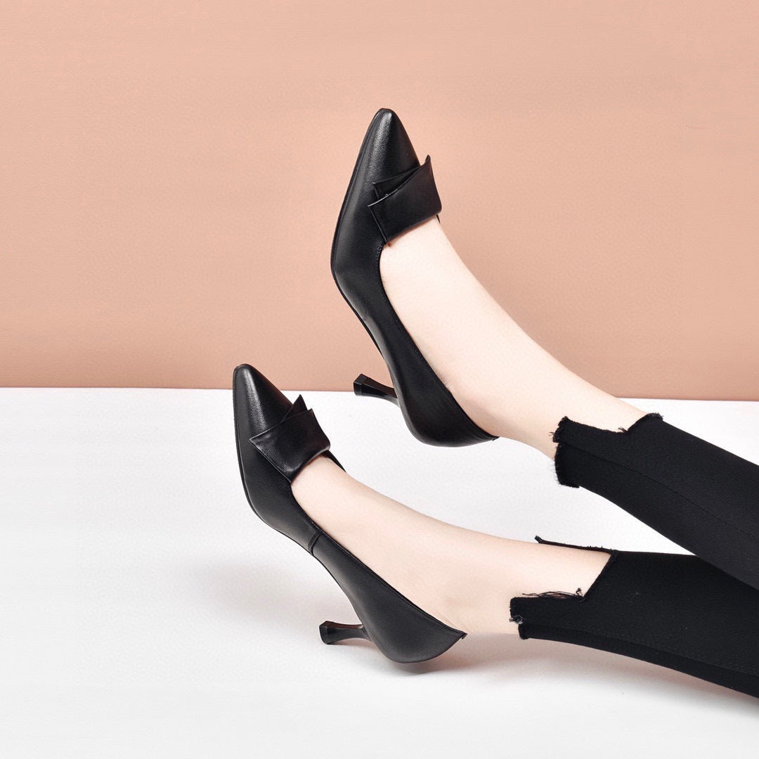 Women's Early Spring Elegant First Layer Cowhide Pumps Skinny Men's Shoes