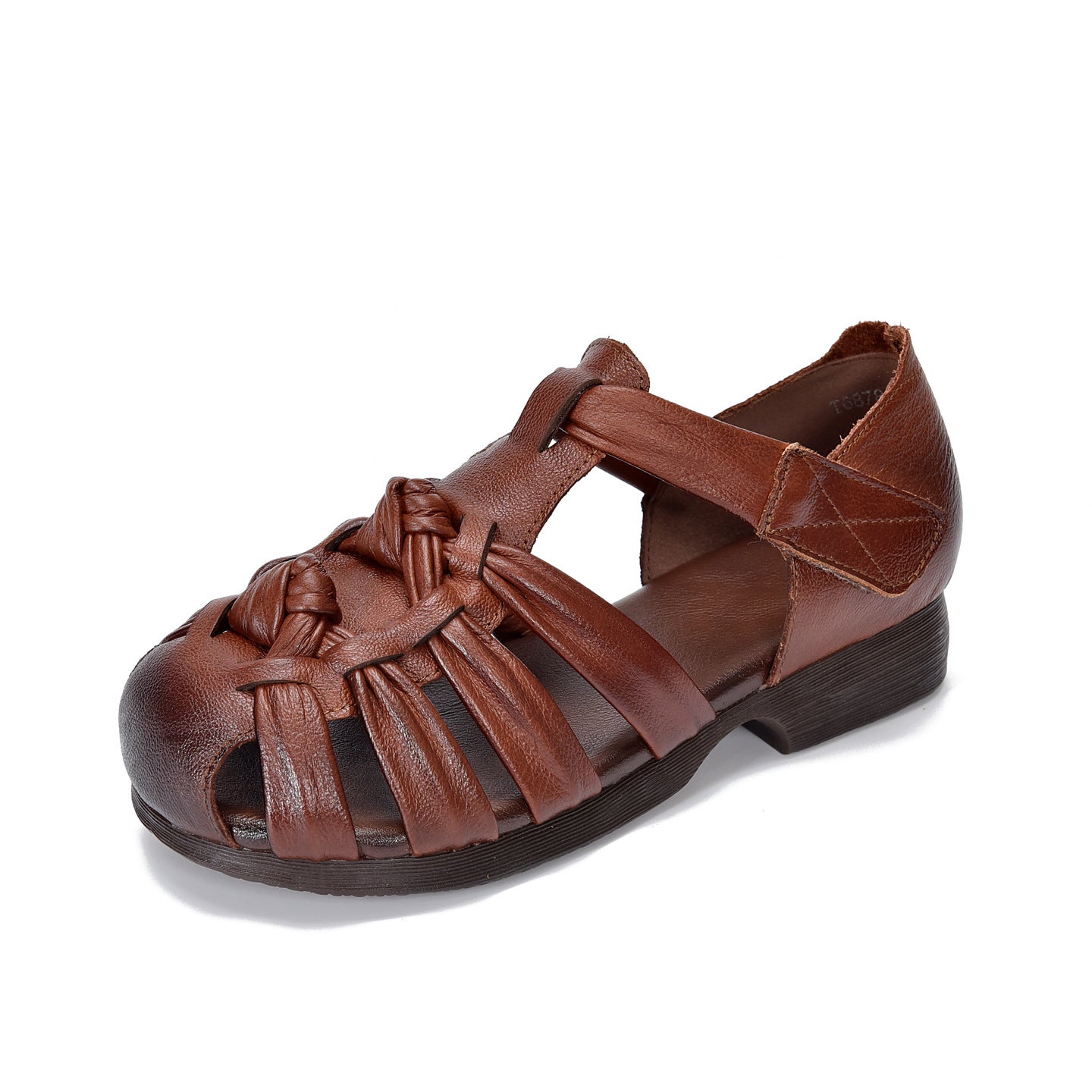Women's Cowhide Low Roman Soft Bottom Cutout Flat Sandals