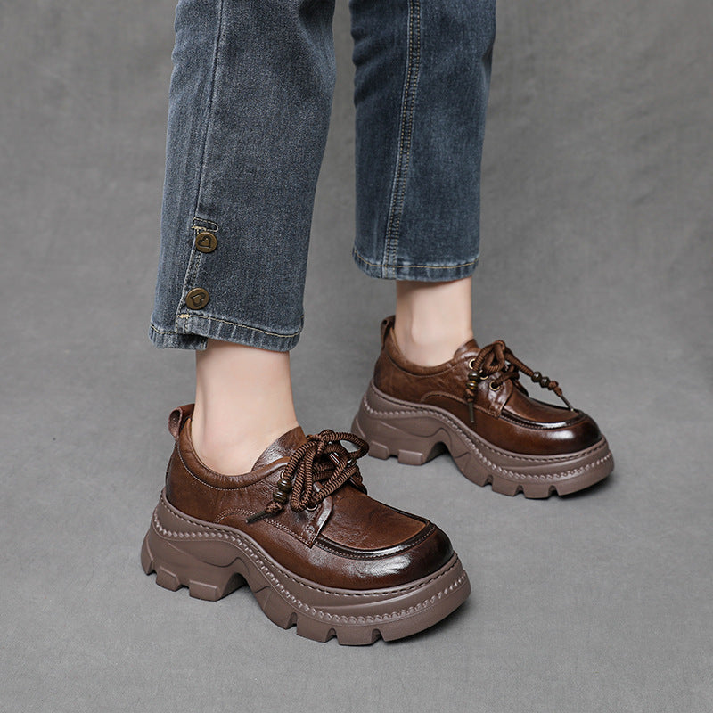 Women's Platform Versatile Four Genuine Lightweight Not Tired Feet British Loafers