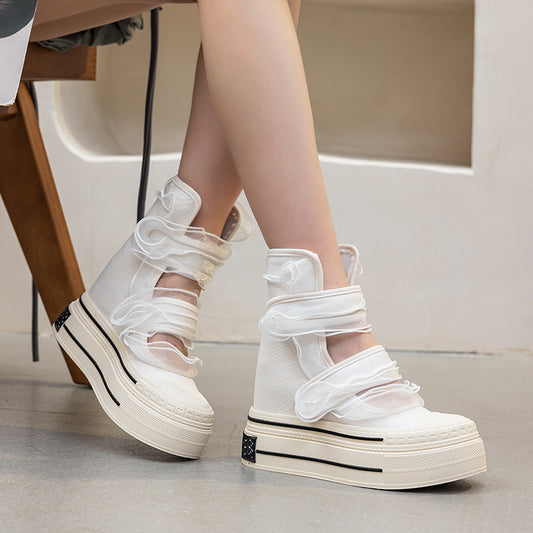 Women's Super High Short Summer Lace Stringy Seedge Breathable Solid Color Women's Leather Boots