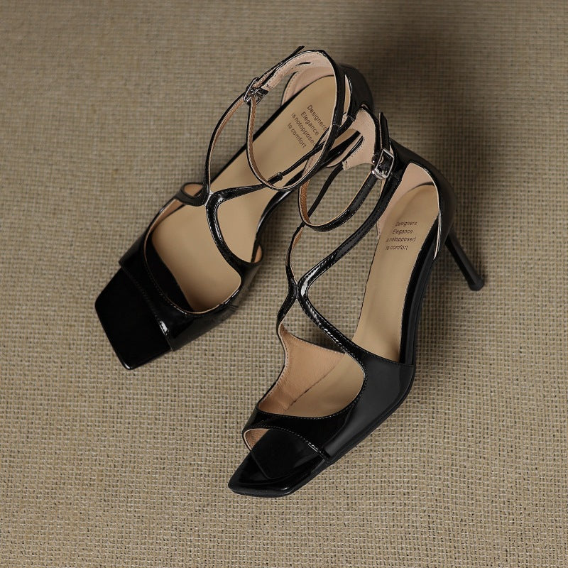 Women's Sexy Stiletto Summer Patent Square Toe Open Small With Sandals