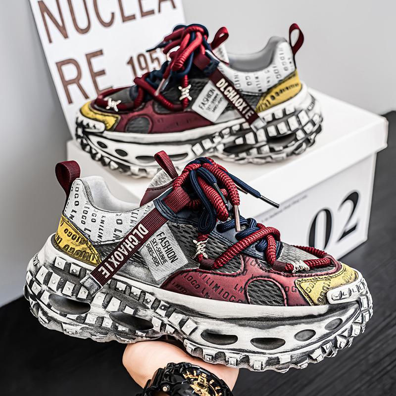Men's Boutique Distressed Mesh Surface Platform Trendy Men's Sports Shoes