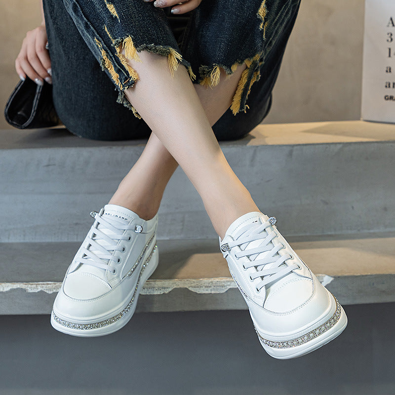 Women's White Slip-on Autumn Platform Lightweight Small Casual Shoes