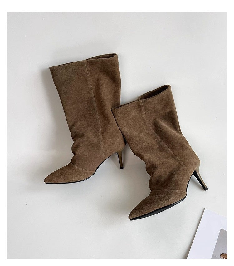 Women's Elegant Wide Slimming High-heel Below The Knee Women's Fashion Shoes
