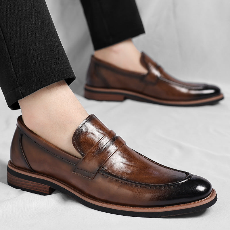 Men's British Style Slip-on Soft Bottom High Men's Business Leather Shoes