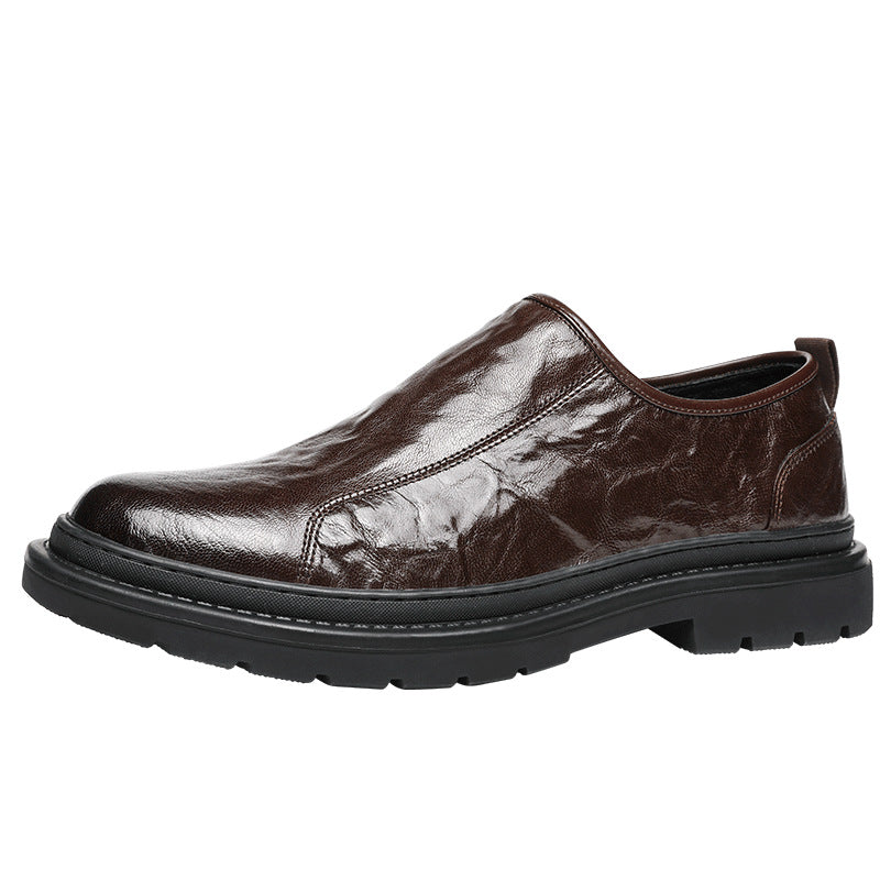 Men's Business Formal Wear Sheep Lazy Brown Leather Shoes