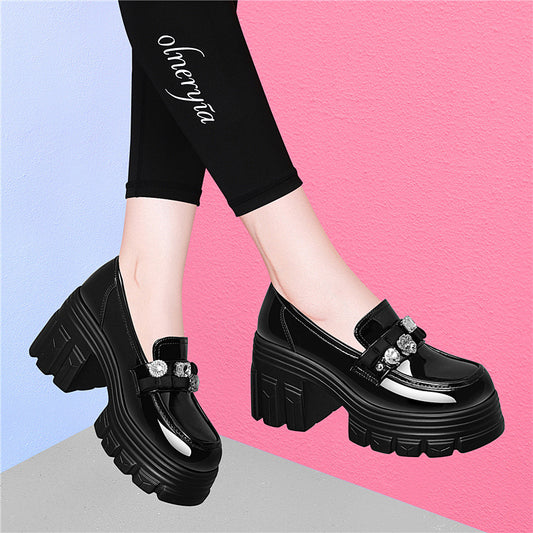 Women's Silk Rabbit Autumn Platform Fashion Black Loafers