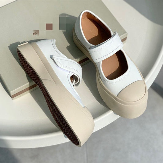 Women's Velcro Muffin Platform White Retro Genuine Mary Casual Shoes
